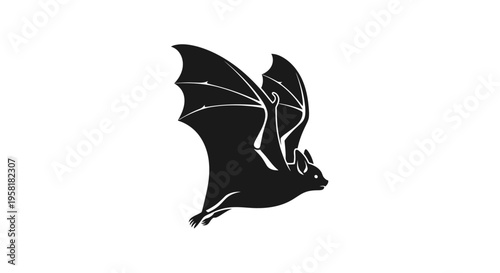 Black silhouette of a flying bat.