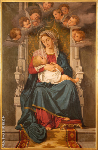 MONZA, ITALY - MARCH 19, 2026:  The painting of Madonna - Mary, Mother of Divine Providence in the church Chiesa di Santa Maria al Carrobiolo by Emilio Parma (1922). 