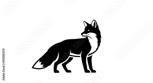 Black silhouette of a fox standing.