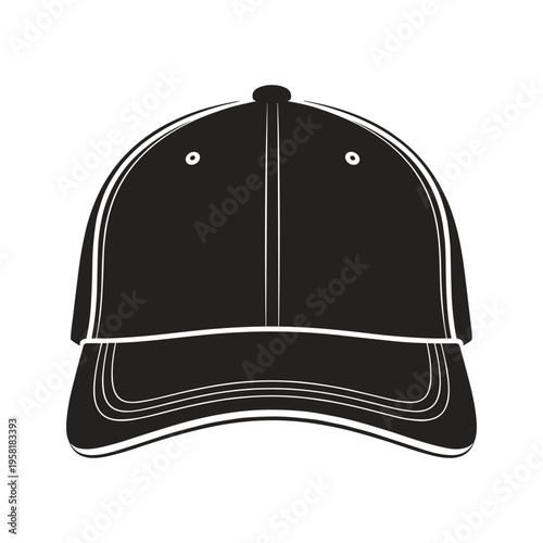 A black baseball cap with white outline