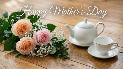 Happy Mother's Day: Rose Bouquet & Elegant Teatime Celebration