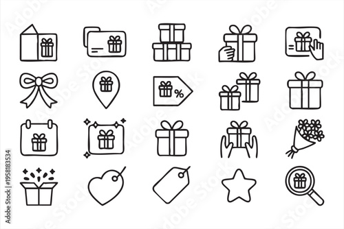 Festive Gift Icon Set with Celebration and Special Offer Symbols