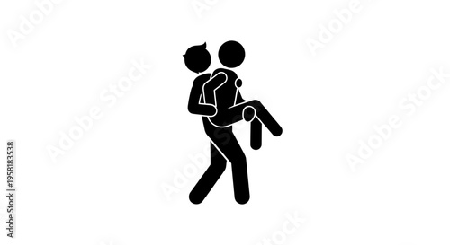 Two stick figures in motion together.