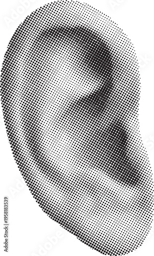 Ear halftone pop art retro black white vector illustration