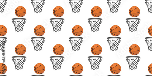 Basketball hoop and ball seamless pattern for sports textile, wallpaper, wrapping paper and active decor
