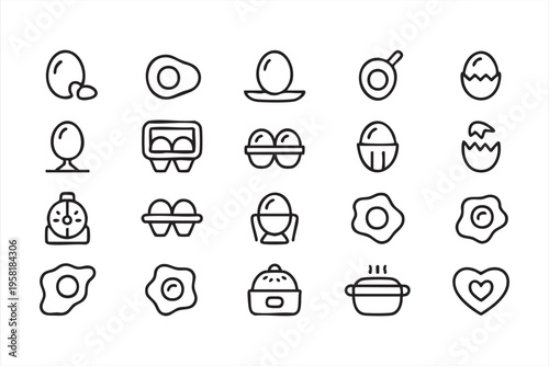 Food Egg Icons Pack with Breakfast Ingredients and Culinary Symbols