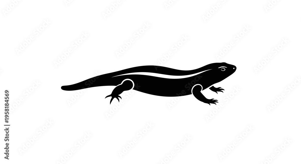 Fototapeta premium Black silhouette of a small lizard.
