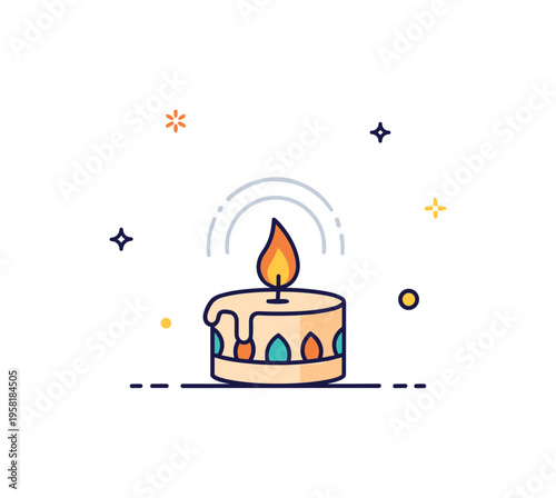 Tiny candle flame flickering atop a decorative candle with subtle curved motion lines and soft glow, creating a calm, intimate, and serene visual impression.