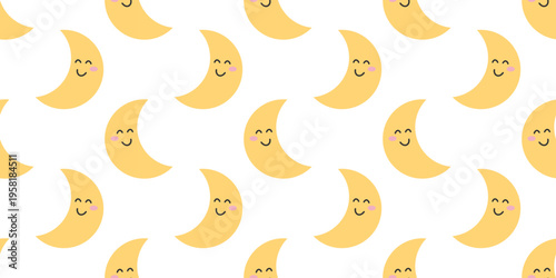 Cute smiling moon seamless pattern for nursery textile, wrapping paper, bedding and baby room decor