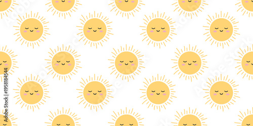 Cute yellow sun seamless pattern for nursery textile, wallpaper, wrapping paper and summer decor