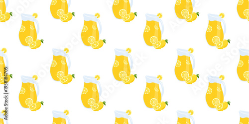 Lemonade pitcher seamless pattern for summer textile, wallpaper, wrapping paper and citrus drink decor