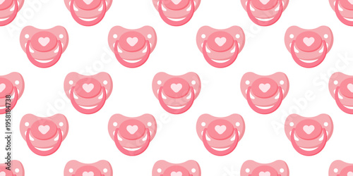 Pink baby pacifier seamless pattern for nursery textile, wallpaper, wrapping paper and baby shower decor