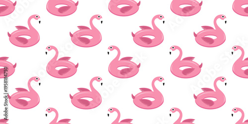 Pink flamingo swim ring seamless pattern for summer textile, wallpaper, wrapping paper and pool party decor