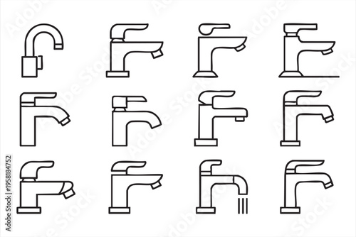 Bathroom Kitchen Faucet Icon Collection for Plumbing and Home Design