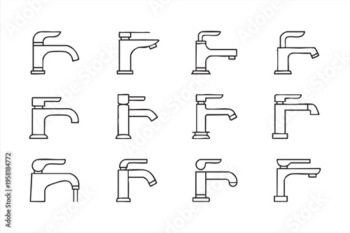 Modern Faucet Icon Collection for Bathroom Kitchen and Plumbing Use