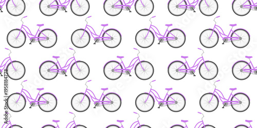 Purple cruiser bicycle seamless pattern for textile, wallpaper, wrapping paper and kids room decor