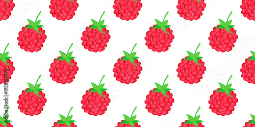 Raspberry seamless pattern for textile, wallpaper, wrapping paper and berry food packaging