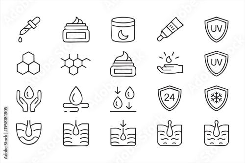 Dermatology Skincare Icons with SPF Protection and Beauty Treatment Concepts