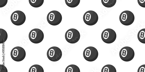 Seamless billiard eight ball pattern in black and white for sports