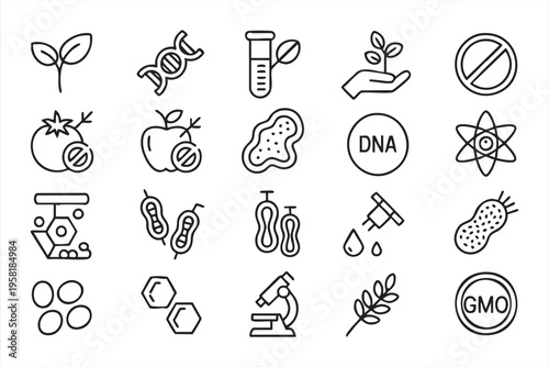 GMO Science Icon Pack with DNA Agriculture and Bioengineering Elements