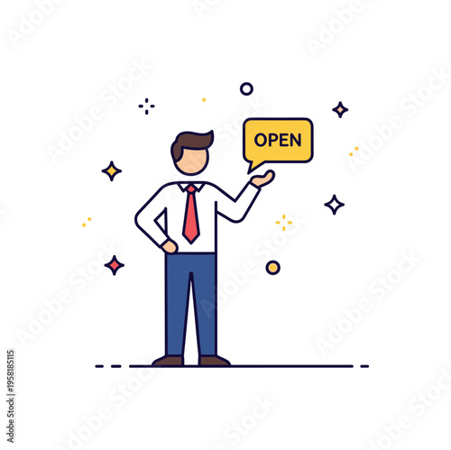 Courageous leadership moment with a leader figure standing confidently while holding a small open speech bubble icon. The visual metaphor reflects honesty,