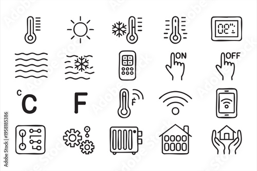 Climate Control Icon Set with Thermostat Heating Cooling and Automation