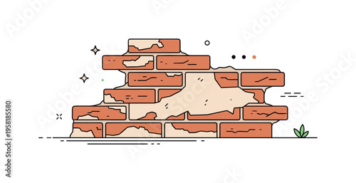 Weathered brick facade simple section of an old brick wall with peeling paint and a few missing pieces creating a quiet sense of time passing. Calm urban