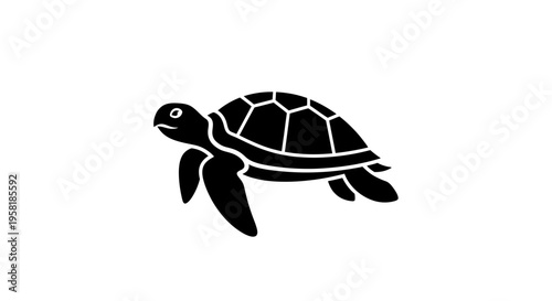 Black silhouette of a turtle swimming.