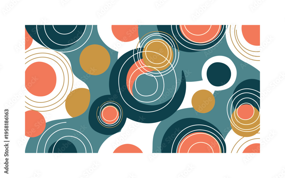 Fototapeta premium abstract echo rings seamless pattern, concentric circles and rounded shapes repeating with soft echo outlines arranged in a repeating pattern, white background