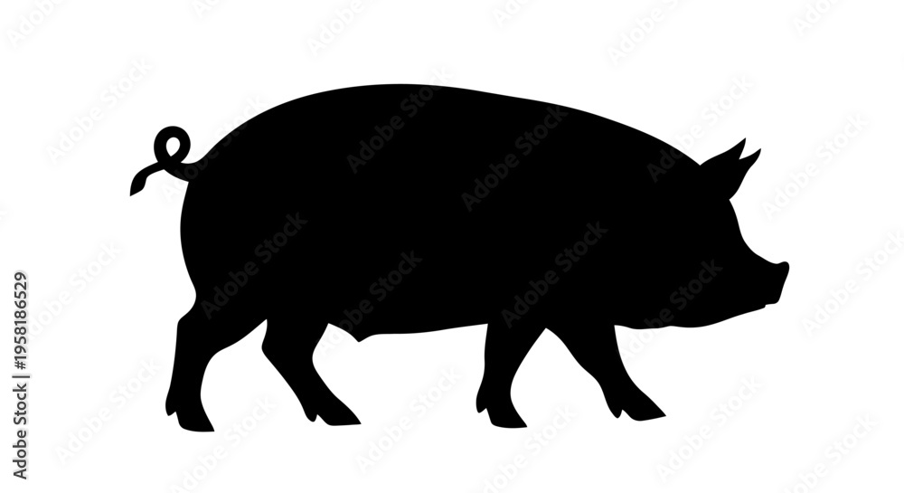 Fototapeta premium Black silhouette of a walking pig.