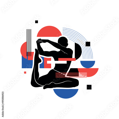 person performing ollie on e-skateboard abstract circles lines and geometric shapes representing urban tricks and athleticism black and white retro human