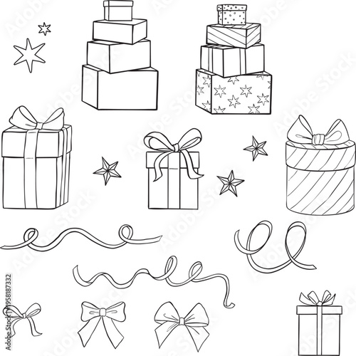 Hand-Drawn Vector Gift Box Doodle Set