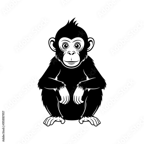 A cute monkey sitting on its haunches looking sad