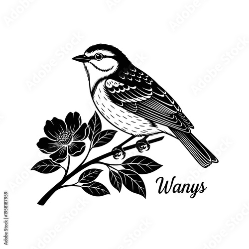 A small bird perched on a flowering branch