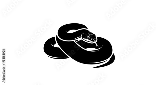 Black snake curled up tightly coiled.