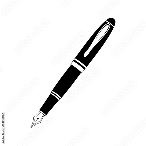 A black fountain pen with silver accents