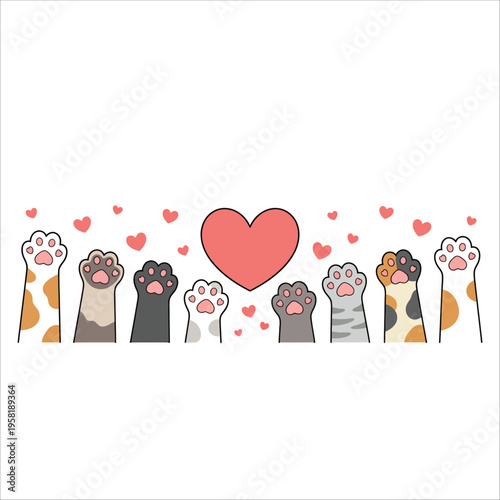 Diverse Cat Paws and Heart Graphics: Perfect for Pet Lovers