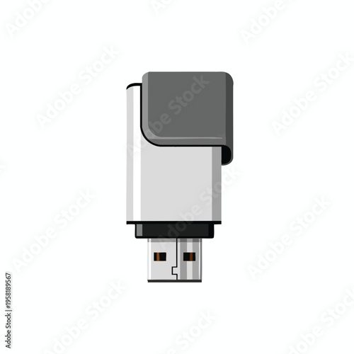 Minimalist USB drive with grey cap, silver body, and black connector