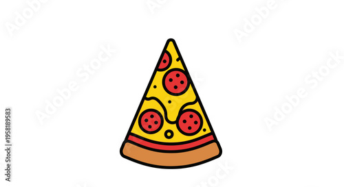 A cartoon slice of pepperoni pizza.