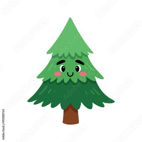 A cartoon tree with a smiling face and rosy cheeks