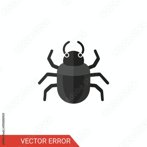 Flat icon of a black beetle with segmented body and antennae