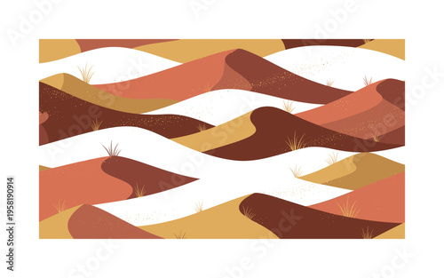 wind swept desert dunes seamless pattern, layered sand dunes with wave like ridges drifting sand particles and tiny desert grasses arranged in a repeating