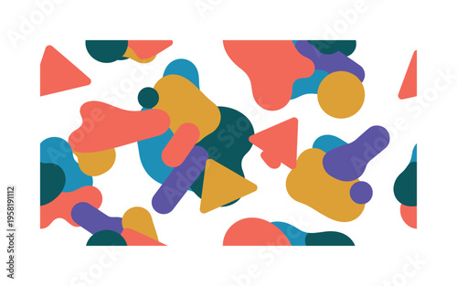 vivid contrast abstract pattern seamless pattern, triangles, circles, rectangles, and dynamic shapes in bold contrasting hues arranged in a repeating pattern,