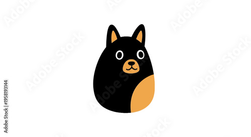 Cute Black Cartoon Dog Face.