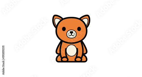 Cute Cartoon Brown Bear Sitting Down.