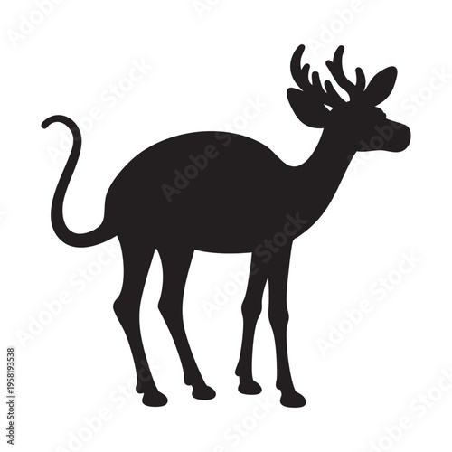 Silhouette of a majestic deer standing in profile against a white background