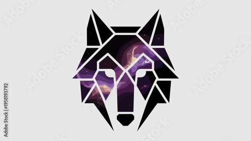 Minimalist polygonal wolf silhouette with galaxy textures – Ideal for apparel prints, futuristic music covers, or abstract design projects.
