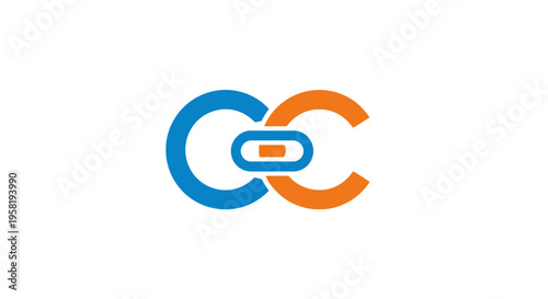 Blue and orange chain link logo.