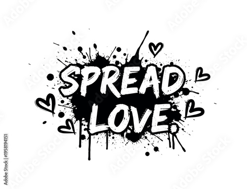 Spread Love. lettering and all elements in black. Vector style. AWhite background. Pure white background. Perfect isolation and visual consistency. Elegant