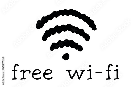 Hand drawn free wifi spot zone sign Public wi-fi area sign Wireless internet clipart in doodle style Single element for print, web, design, decor 3G, 4G, 5G, 6G, IoT